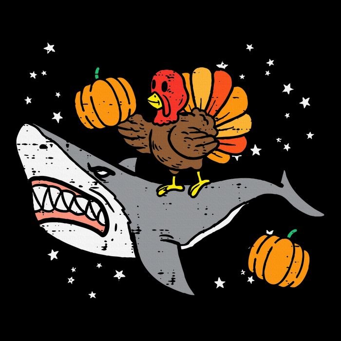 Thanksgiving Turkey Riding Shark Funny 7-Panel Snapback Hat