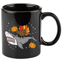 Thanksgiving Turkey Riding Shark Funny 11oz C Handle Ceramic Mug