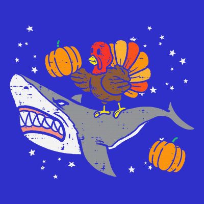 Thanksgiving Turkey Riding Shark Funny T-Shirt