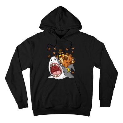 Thanksgiving Turkey Riding Shark Funny Hoodie