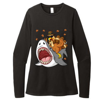 Thanksgiving Turkey Riding Shark Funny Womens CVC Long Sleeve Shirt