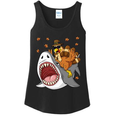 Thanksgiving Turkey Riding Shark Funny Ladies Essential Tank