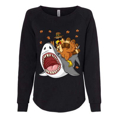 Thanksgiving Turkey Riding Shark Funny Womens California Wash Sweatshirt