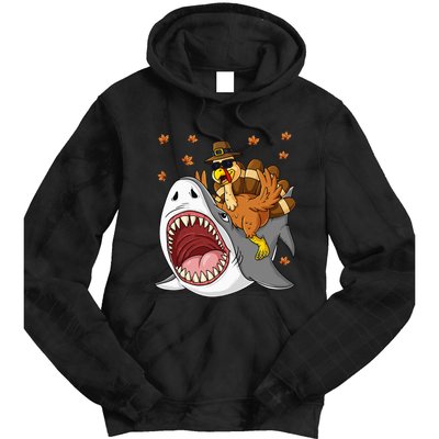 Thanksgiving Turkey Riding Shark Funny Tie Dye Hoodie