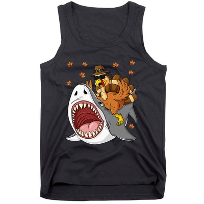 Thanksgiving Turkey Riding Shark Funny Tank Top