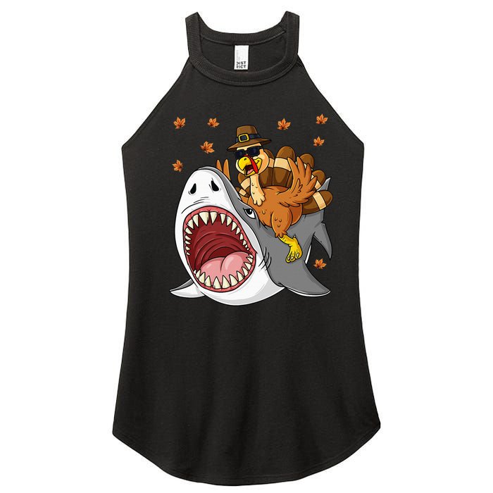 Thanksgiving Turkey Riding Shark Funny Women’s Perfect Tri Rocker Tank