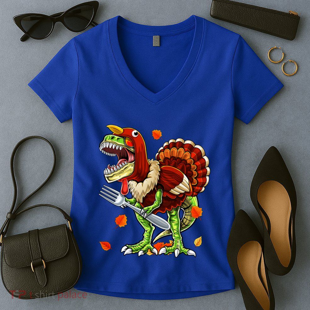 Thanksgiving T Rex Dinosaur Turkey Costume Gift Boys Gift Women's V-Neck T-Shirt