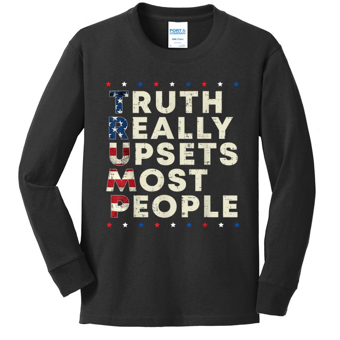 Trump Truth Really Upset Most People Trump 2024 America Flag Kids Long Sleeve Shirt