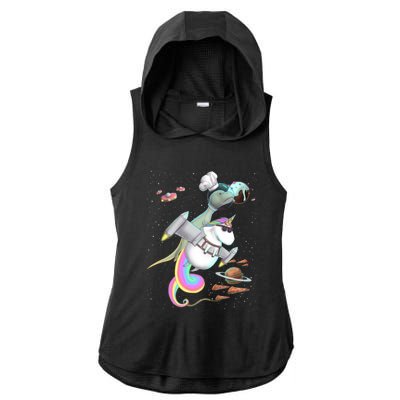 Trex Tyrannosaurus Rex Dinosaur Riding Unicorn Space Party Gift Ladies PosiCharge Tri-Blend Wicking Draft Hoodie Tank