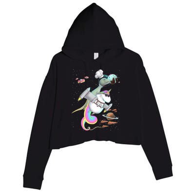 Trex Tyrannosaurus Rex Dinosaur Riding Unicorn Space Party Gift Crop Fleece Hoodie