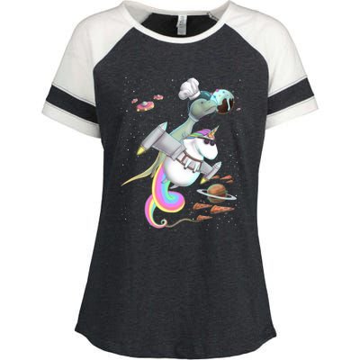 Trex Tyrannosaurus Rex Dinosaur Riding Unicorn Space Party Gift Enza Ladies Jersey Colorblock Tee