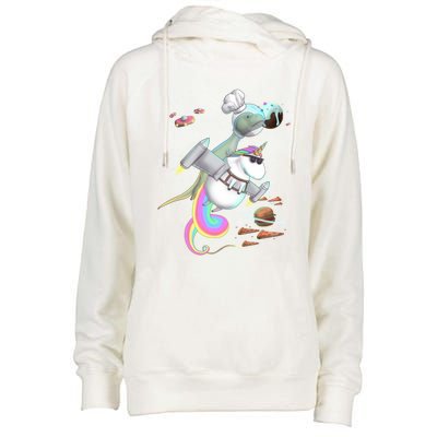 Trex Tyrannosaurus Rex Dinosaur Riding Unicorn Space Party Gift Womens Funnel Neck Pullover Hood