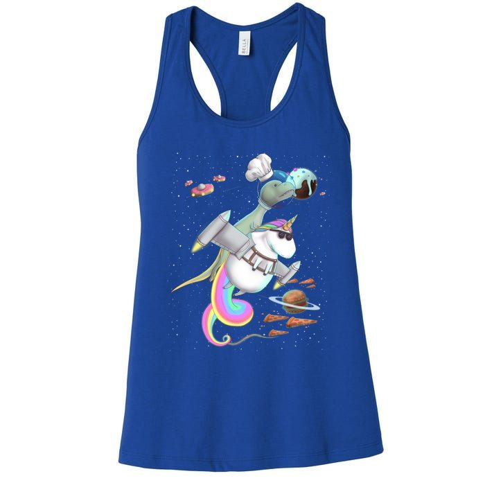 Trex Tyrannosaurus Rex Dinosaur Riding Unicorn Space Party Gift Women's Racerback Tank