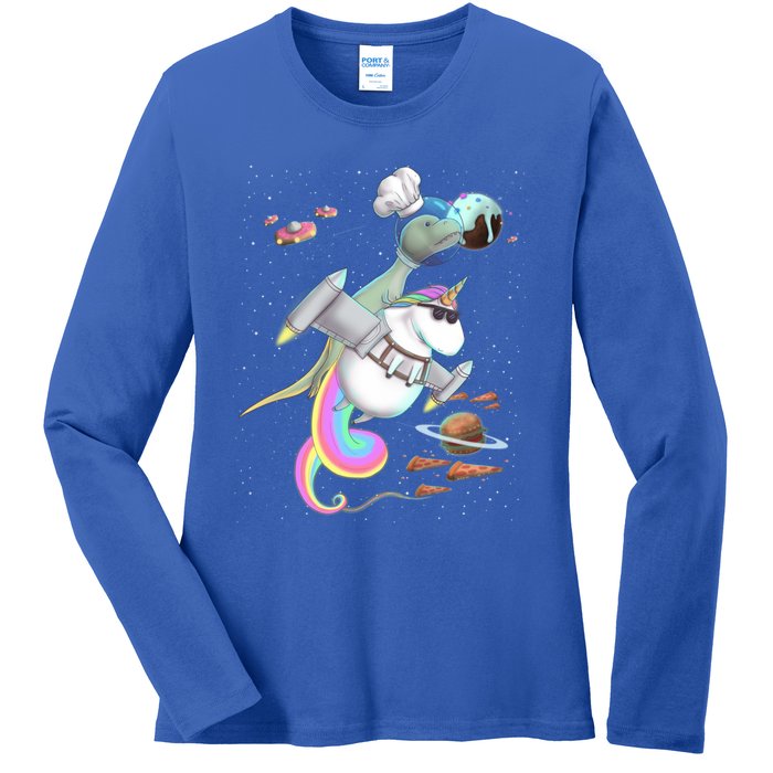 Trex Tyrannosaurus Rex Dinosaur Riding Unicorn Space Party Gift Ladies Long Sleeve Shirt