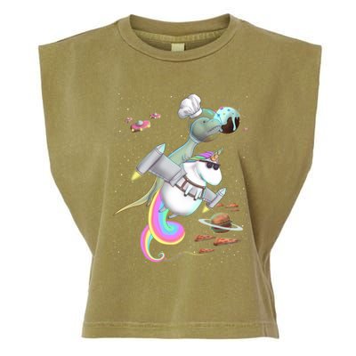 Trex Tyrannosaurus Rex Dinosaur Riding Unicorn Space Party Gift Garment-Dyed Women's Muscle Tee