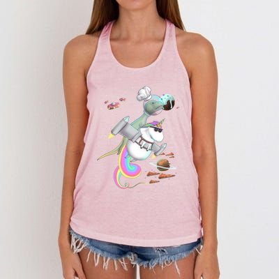 Trex Tyrannosaurus Rex Dinosaur Riding Unicorn Space Party Gift Women's Knotted Racerback Tank