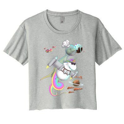 Trex Tyrannosaurus Rex Dinosaur Riding Unicorn Space Party Gift Women's Crop Top Tee