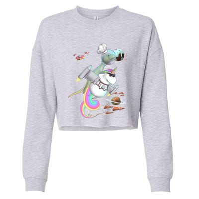 Trex Tyrannosaurus Rex Dinosaur Riding Unicorn Space Party Gift Cropped Pullover Crew