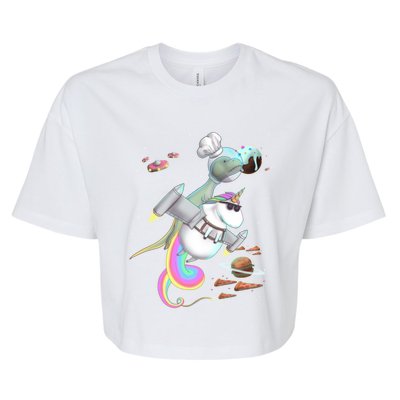 Trex Tyrannosaurus Rex Dinosaur Riding Unicorn Space Party Gift Bella+Canvas Jersey Crop Tee