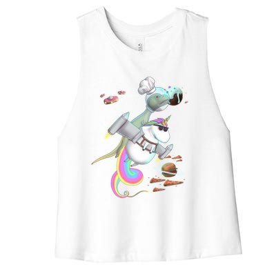 Trex Tyrannosaurus Rex Dinosaur Riding Unicorn Space Party Gift Women's Racerback Cropped Tank