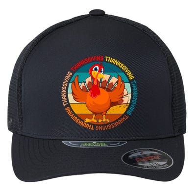 Thanksgiving Turkey Retro Sunset Holiday Flexfit Unipanel Trucker Cap