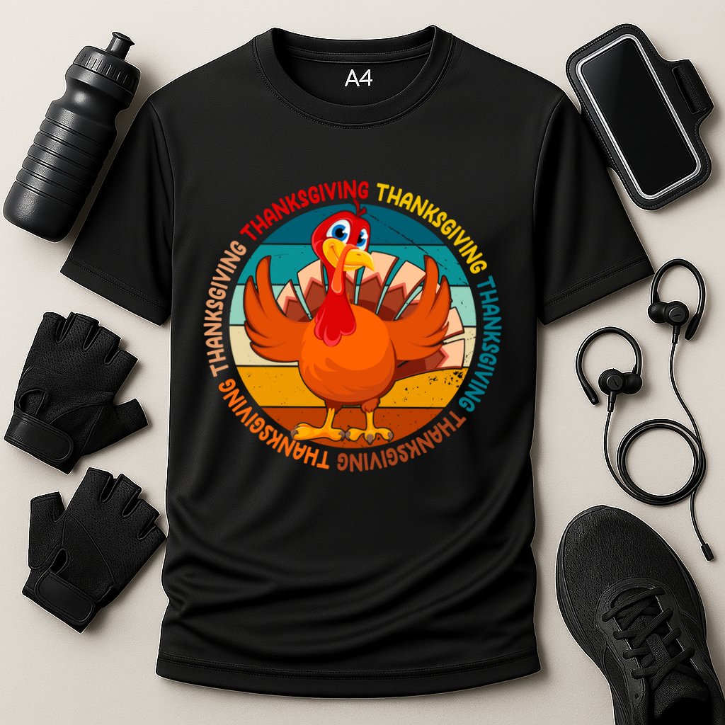 Thanksgiving Turkey Retro Sunset Holiday Cooling Performance Crew T-Shirt