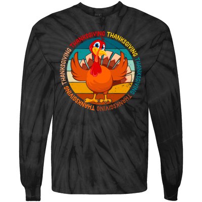 Thanksgiving Turkey Retro Sunset Holiday Tie-Dye Long Sleeve Shirt