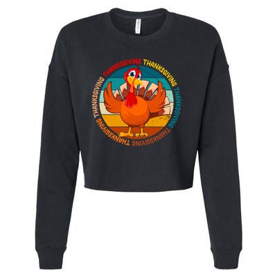 Thanksgiving Turkey Retro Sunset Holiday Cropped Pullover Crew