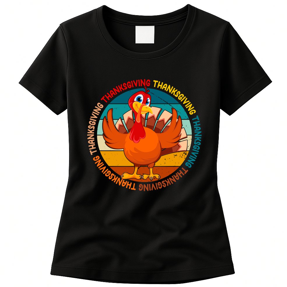Thanksgiving Turkey Retro Sunset Holiday Womens T-Shirt