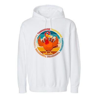 Thanksgiving Turkey Retro Sunset Holiday Garment-Dyed Fleece Hoodie