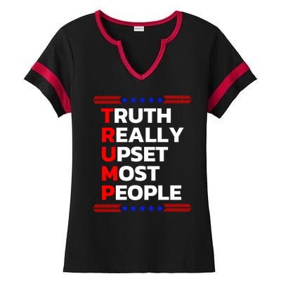 Trump Truth Really Upset Most People Trump 2024 America Flag Ladies Halftime Notch Neck Tee