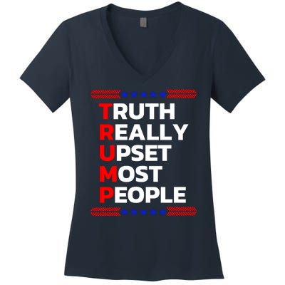 Trump Truth Really Upset Most People Trump 2024 America Flag Women's V-Neck T-Shirt