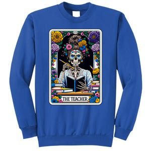 The Teacher Reading Book Skeleton Floral Funny Tarot Cards Gift Sweatshirt