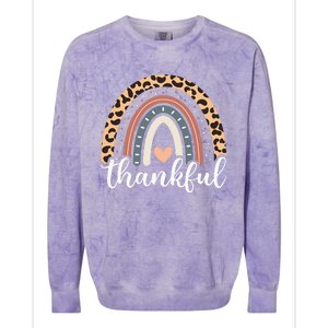 Thankful Thanksgiving Rainbow Leopard Colorblast Crewneck Sweatshirt