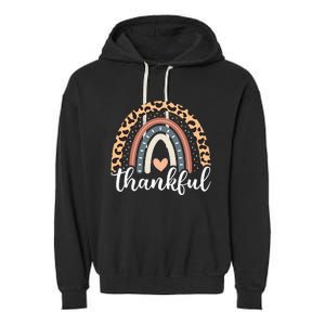 Thankful Thanksgiving Rainbow Leopard Garment-Dyed Fleece Hoodie