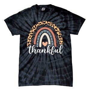 Thankful Thanksgiving Rainbow Leopard Tie-Dye T-Shirt