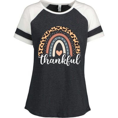 Thankful Thanksgiving Rainbow Leopard Enza Ladies Jersey Colorblock Tee