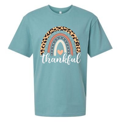 Thankful Thanksgiving Rainbow Leopard Sueded Cloud Jersey T-Shirt