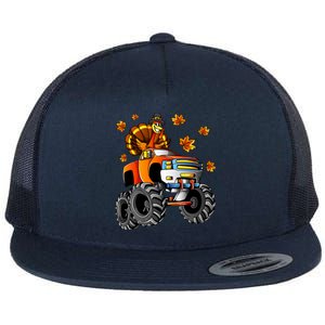 Thanksgiving Turkey Riding Monster Truck Boy Flat Bill Trucker Hat