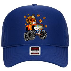 Thanksgiving Turkey Riding Monster Truck Boy High Crown Mesh Back Trucker Hat