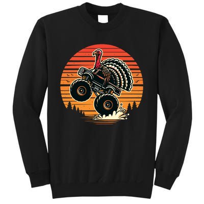 Thanksgiving Turkey Riding Monster Truck Sunset Turkey Sweatshirt