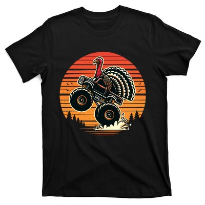 Thanksgiving Turkey Riding Monster Truck Sunset Turkey T-Shirt