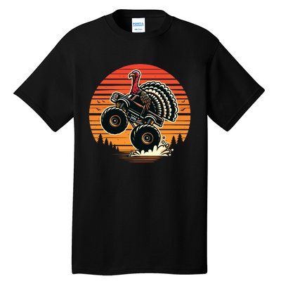 Thanksgiving Turkey Riding Monster Truck Sunset Turkey Tall T-Shirt