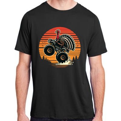 Thanksgiving Turkey Riding Monster Truck Sunset Turkey Adult ChromaSoft Performance T-Shirt