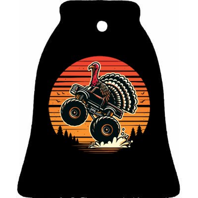 Thanksgiving Turkey Riding Monster Truck Sunset Turkey Ceramic Bell Ornament