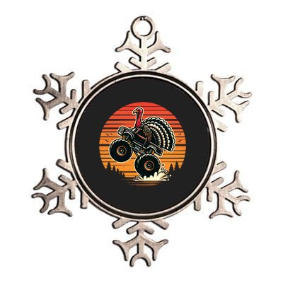 Thanksgiving Turkey Riding Monster Truck Sunset Turkey Metallic Star Ornament