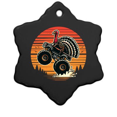 Thanksgiving Turkey Riding Monster Truck Sunset Turkey Ceramic Star Ornament