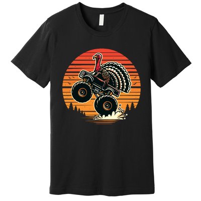 Thanksgiving Turkey Riding Monster Truck Sunset Turkey Premium T-Shirt