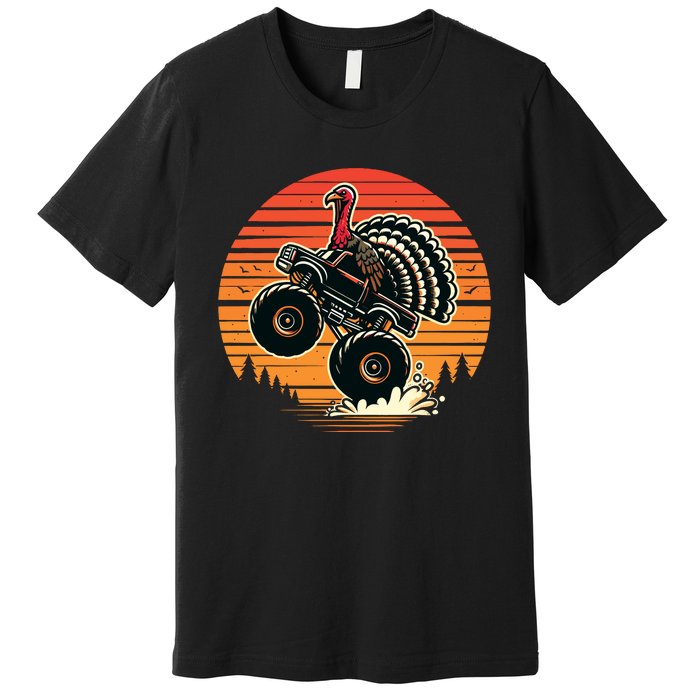 Thanksgiving Turkey Riding Monster Truck Sunset Turkey Premium T-Shirt