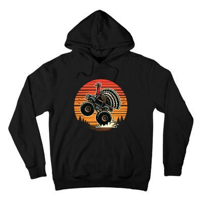 Thanksgiving Turkey Riding Monster Truck Sunset Turkey Tall Hoodie